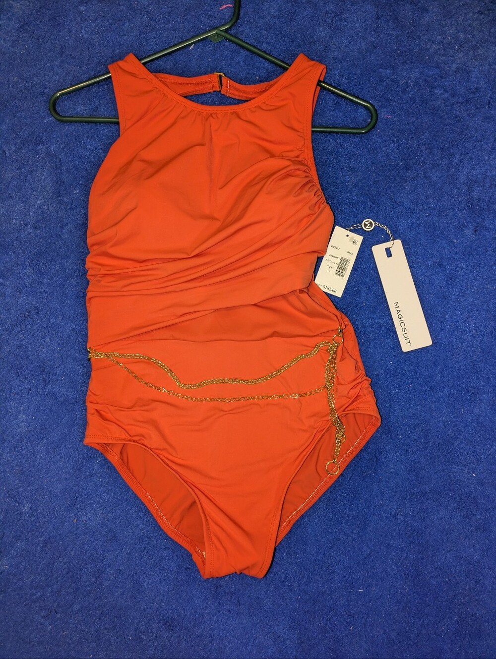NWT Magicsuit One Piece Swimsuit Persimmon Orange Chain Detail Size 10